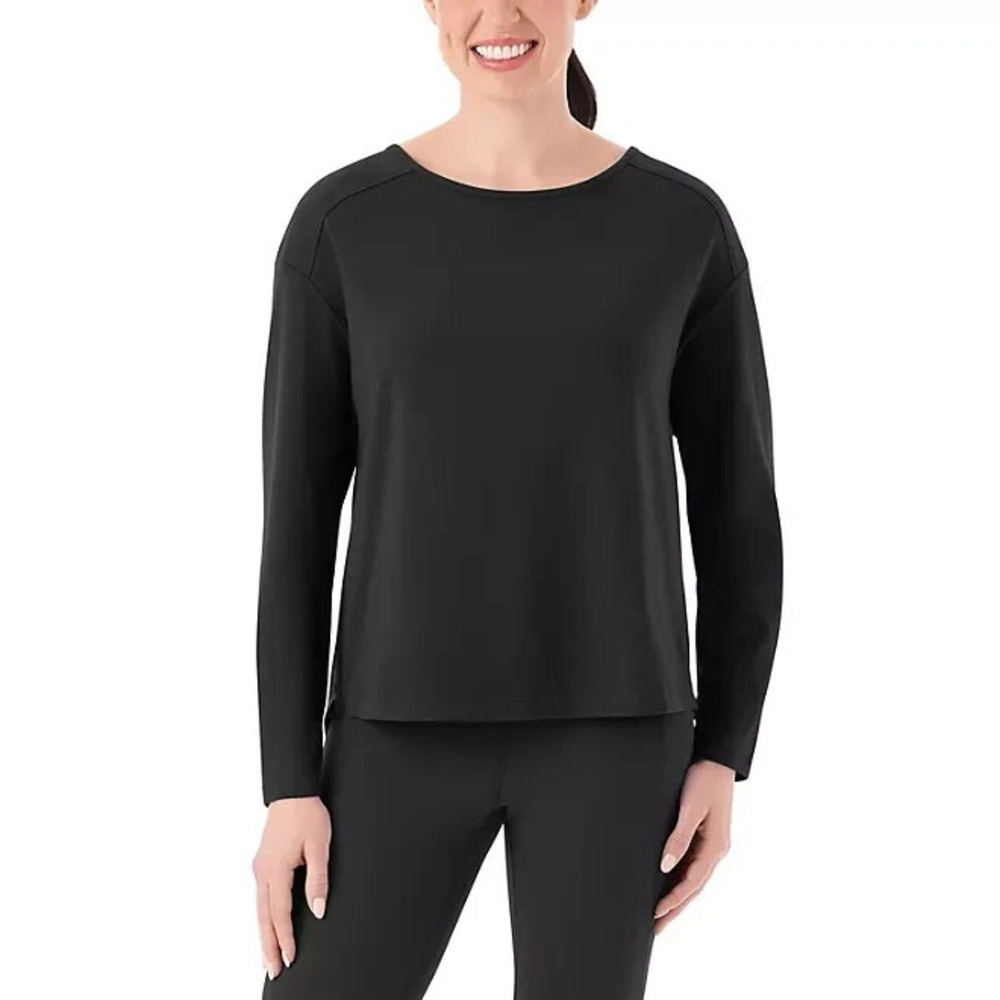 Member's Mark Womens Long Sleeve Active Tee Black Scoop Neck Keyhole Back S